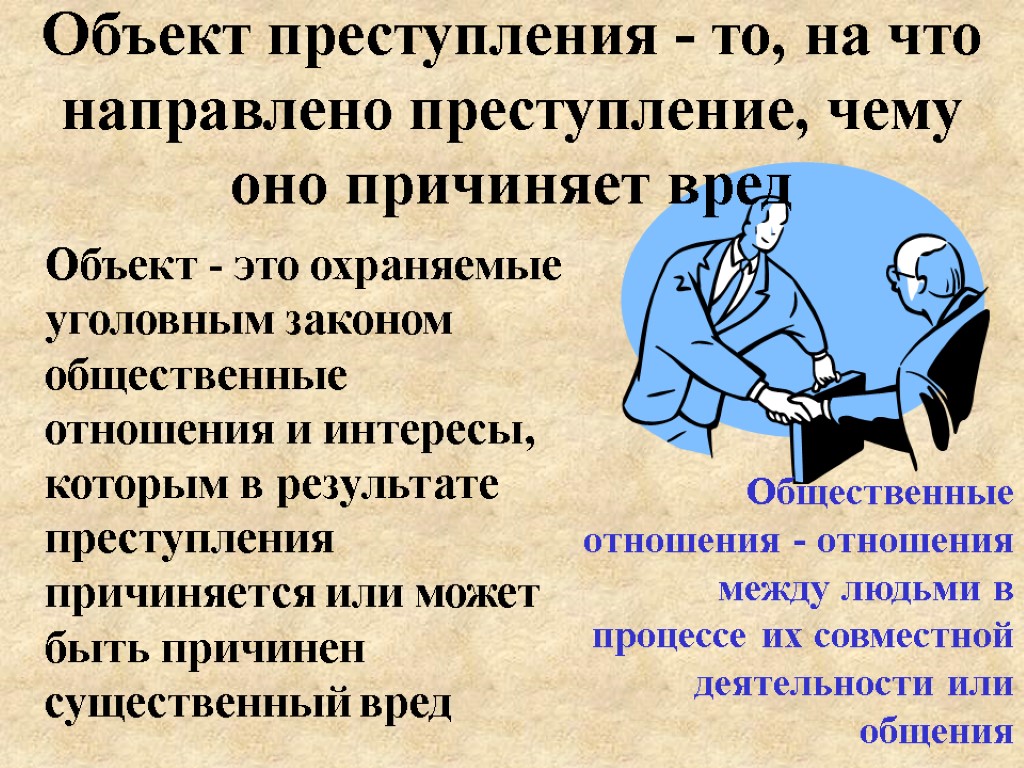 Объект преступления - то, на что направлено преступление, чему оно причиняет вред Объект -